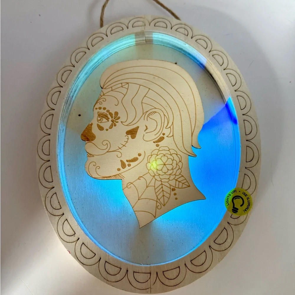 Day of the Dead Sugar Skull LED Light Up Wooden Halloween Craft Wall Decor 10”